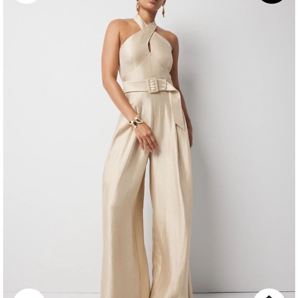 White House Black Market Beige Halter Jumpsuit